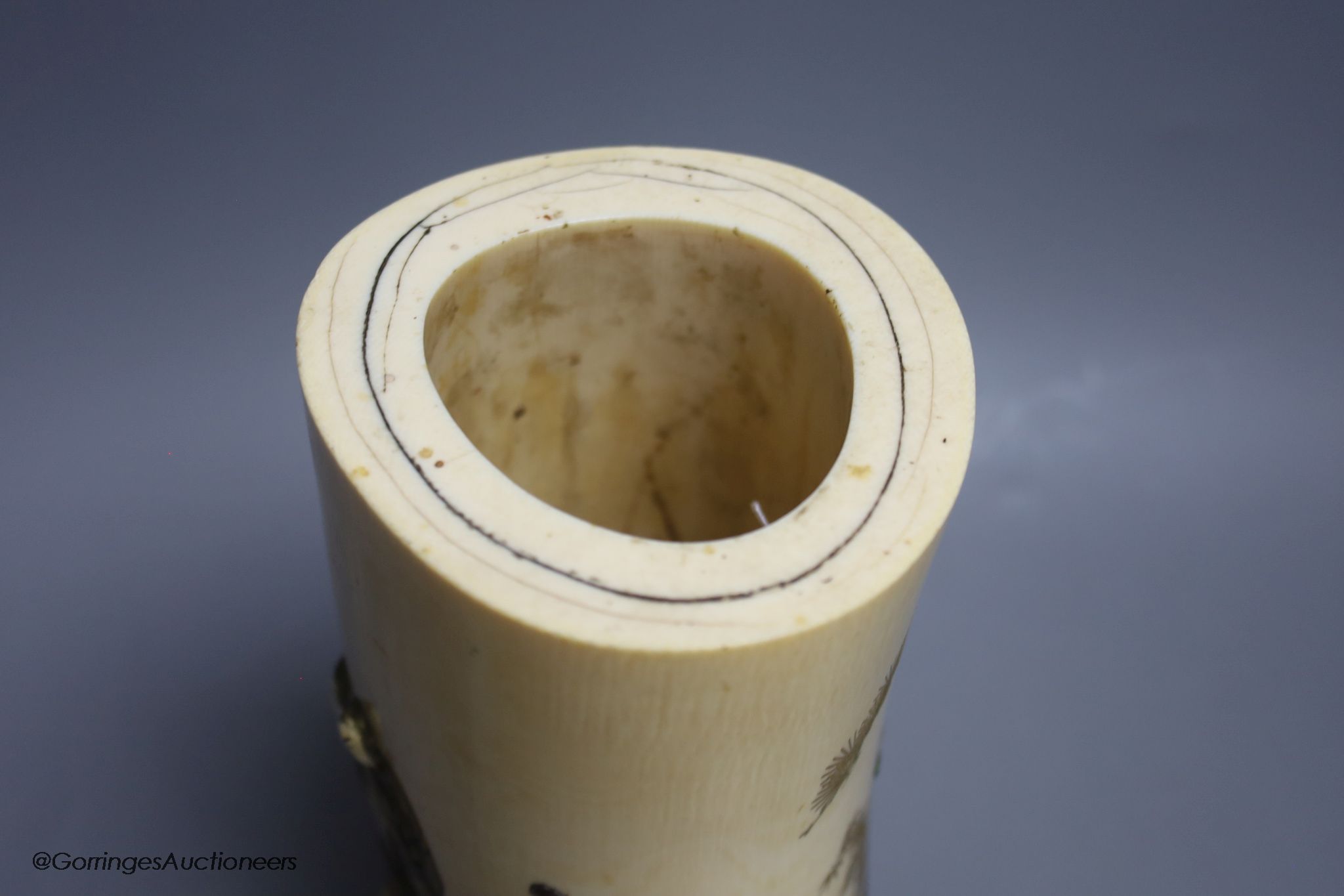 A Japanese Meiji period Shibayama ivory tusk vase, 28cm